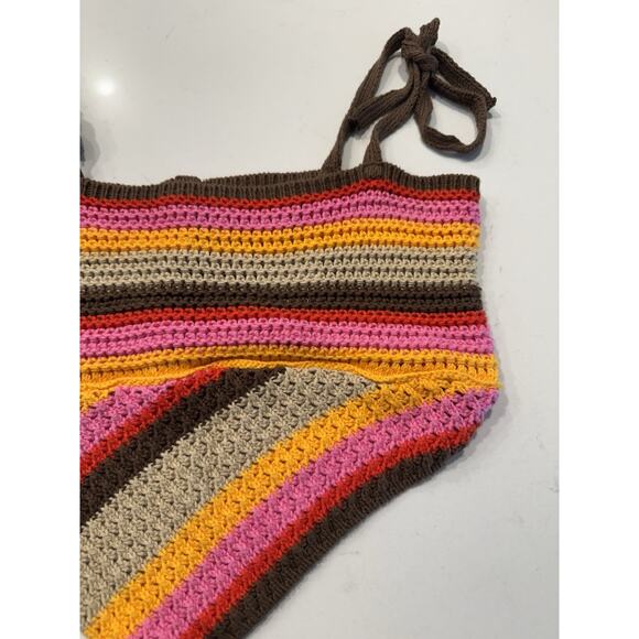 Urban Outfitters Crochet Crop Top Women’s Size Small Colorful Handkerchief Hem - Picture 4 of 10